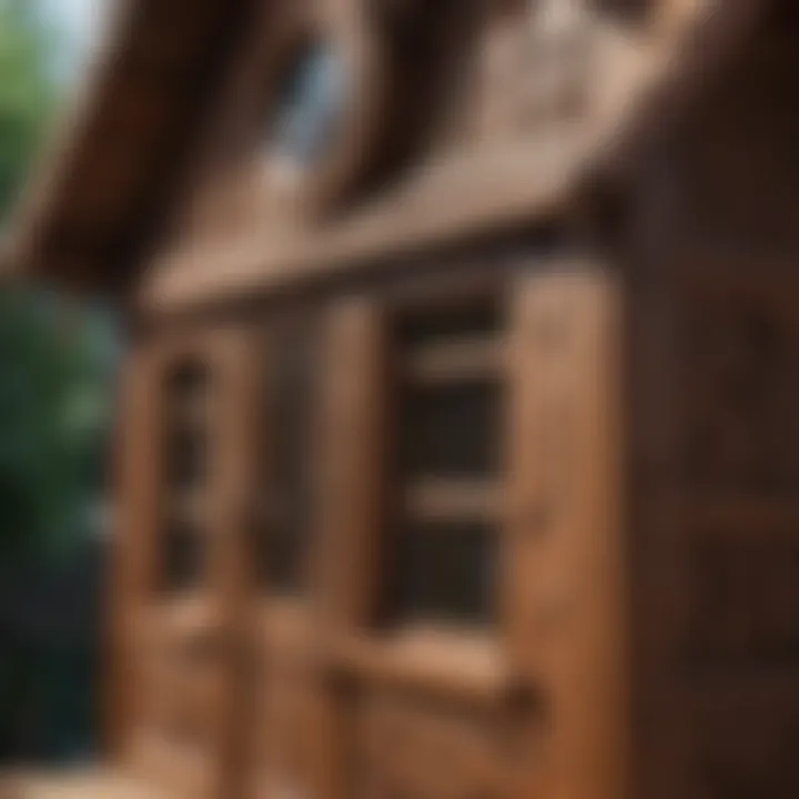 Close-up of intricate details on a wooden playhouse