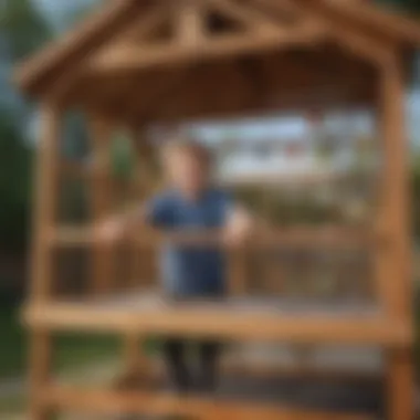 Interactive Learning Elements Educational value highlighted through interactive learning elements in an outdoor playhouse with monkey bars