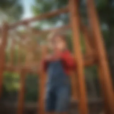 Child-Proof Features for Safety Safety first concept with a focus on child-proof features of an outdoor playhouse with monkey bars