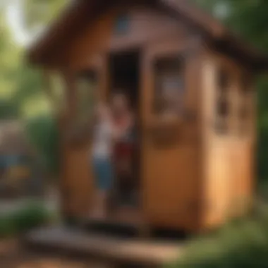 Imaginative Play in Outdoor Playhouse Children playing creatively in a whimsical outdoor playhouse