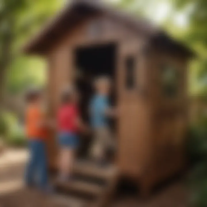 Children engaged in cooperative play in a multi-functional playhouse setting