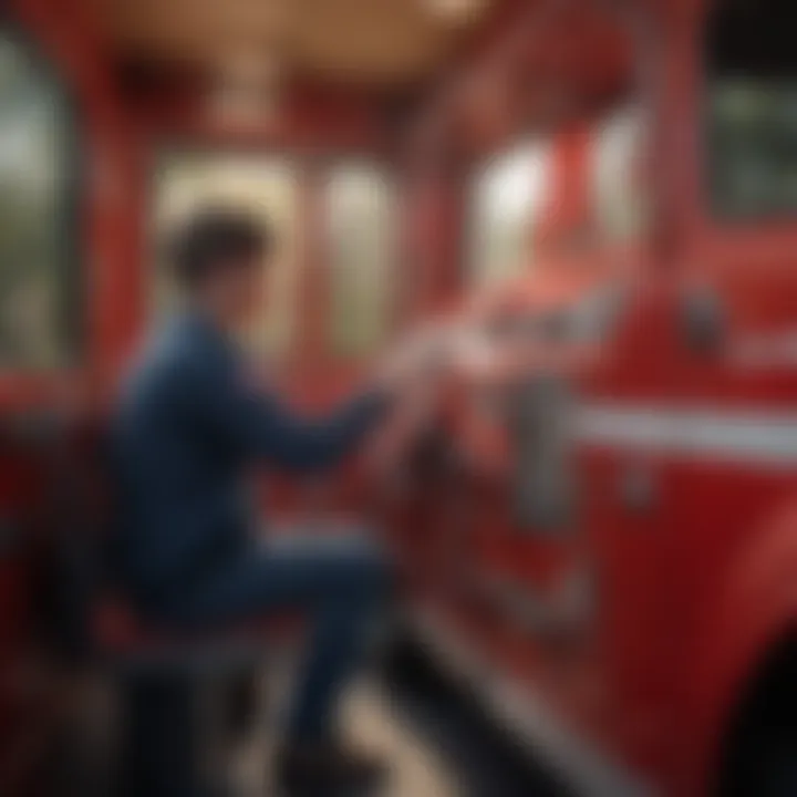 Close-up of fine motor skill activities in a fire truck playhouse