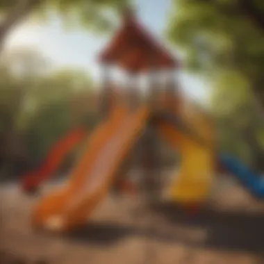 Colorful slides of different shapes and sizes in a vibrant playground