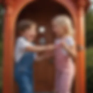 Joyful Kids Engaging in Playhouse Fun Playful Kids in Little Tikes Doorbell Playhouse