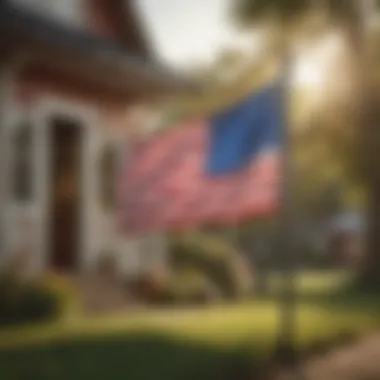 Colorful and vibrant Little Tikes playhouse flag waving in the wind