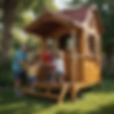 Parents observing their children play in the Little Tikes Playhouse