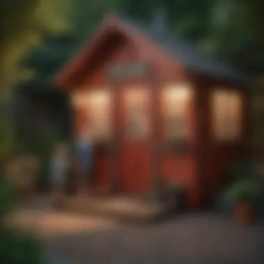 Child engaging with interactive features in a playhouse shed