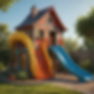 Colorful playhouse with slide in a vibrant outdoor setting
