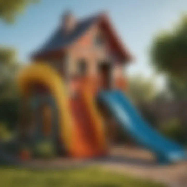 Colorful playhouse with slide in a vibrant outdoor setting