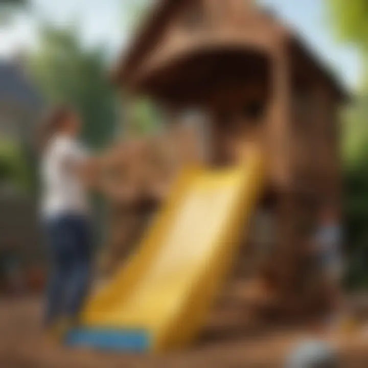 Parent and child exploring playset options