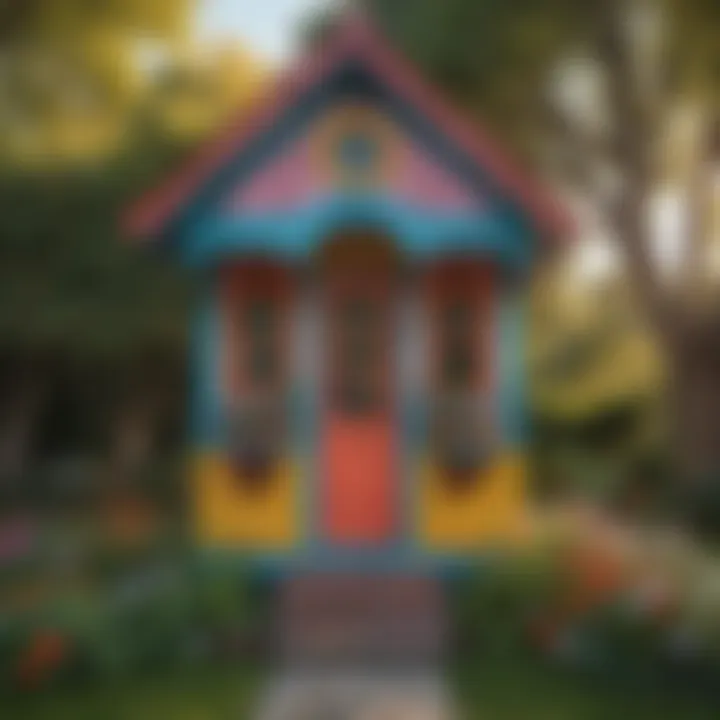 Colorful upcycled outdoor playhouse with whimsical design