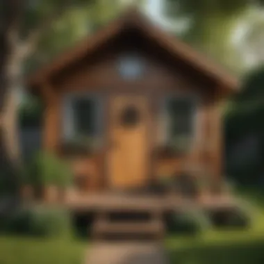 Charming Exterior of Wooden Playhouse Shed Beautifully decorated wooden playhouse shed exterior