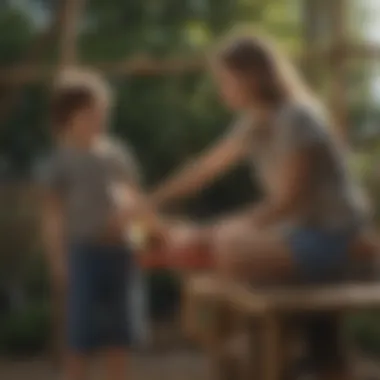 Parent and child bonding over assembling a wooden playset