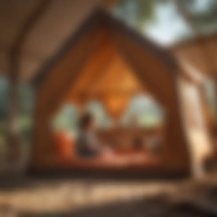 Educational setup of a child learning inside a playhouse tent