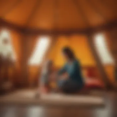 Parent and child bonding while playing in an indoor playhouse tent