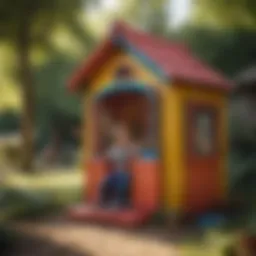 Child playing creatively in a colorful plastic playhouse