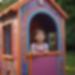 Child playing creatively in a colorful plastic playhouse