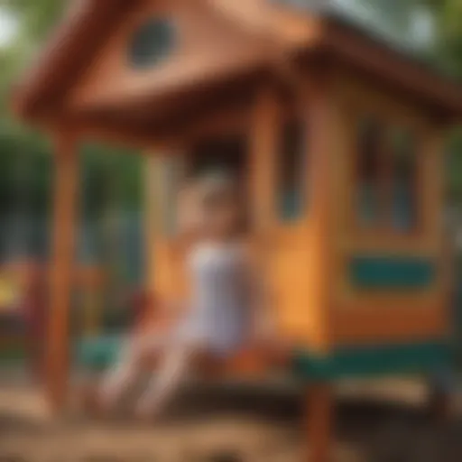 Children playing joyfully in a colorful playhouse swing set