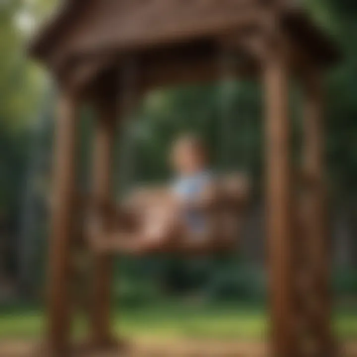 Close-up of intricate details and craftsmanship of a premium playhouse swing set