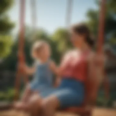 Parent and child bonding while enjoying a playful moment on a playhouse swing set