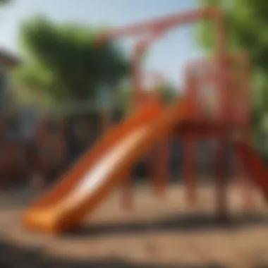 Colorful and interactive features of a full playground set