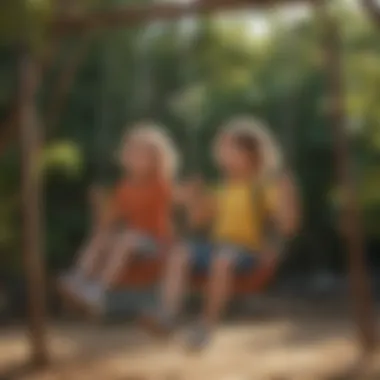 Children playing joyfully on outdoor swing slide set