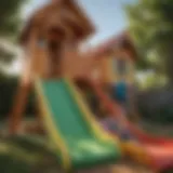 Children sliding down a colorful playhouse slide