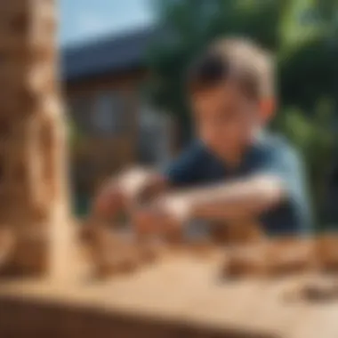 Creative Wooden Building Blocks Kids building with wooden blocks outdoors