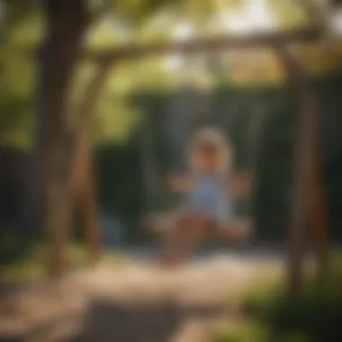 Child swinging on a wooden swing in the backyard