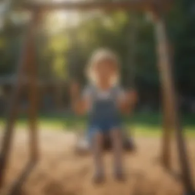 Children Playing Joyfully on a Wooden Playset Swing Set