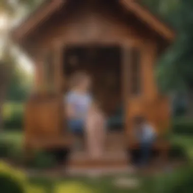 Cozy Parent-Child Bonding Parent and child bonding in a cozy outdoor playhouse setting