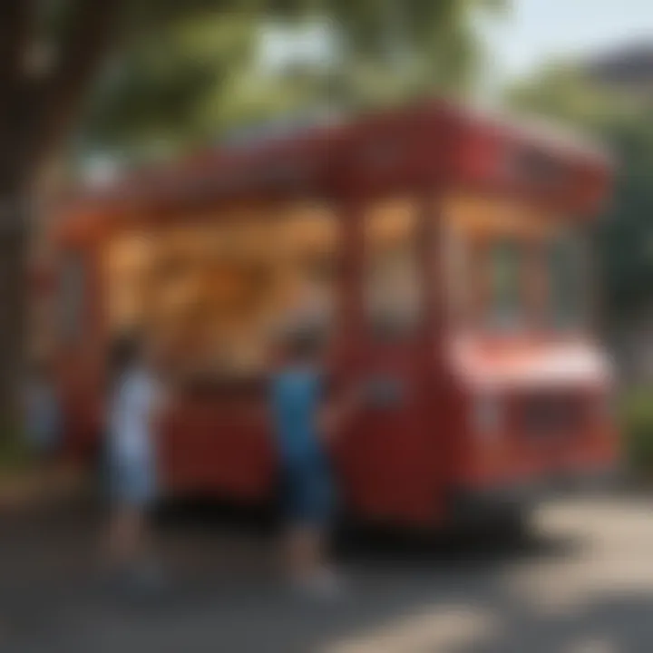 Children playing inside a food truck playhouse with educational elements