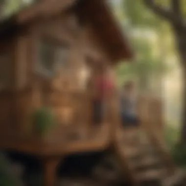 Children playing in the Forestview Wooden Playhouse