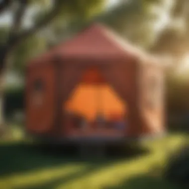 Children playing in tent-covered trampoline playhouse