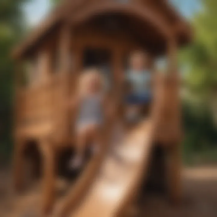 Happy kids enjoying the slide on the Little Tikes Playhouse