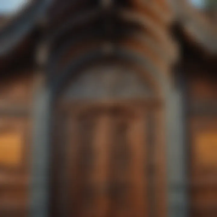 Close-up of intricate details on the Hillcrest wooden outdoor playhouse facade