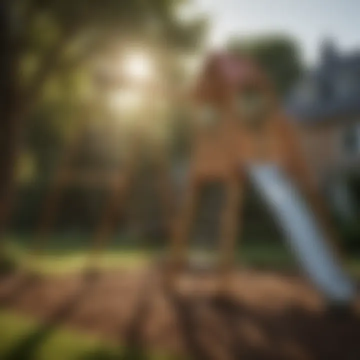 Parents assembling small swingset with slide, showcasing easy installation process