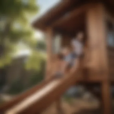 Parent and child enjoying interactive playtime in a safe outdoor playhouse