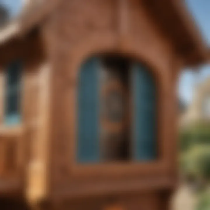 Close-up of the intricate design details of the KidKraft Stonewood Outdoor Playhouse