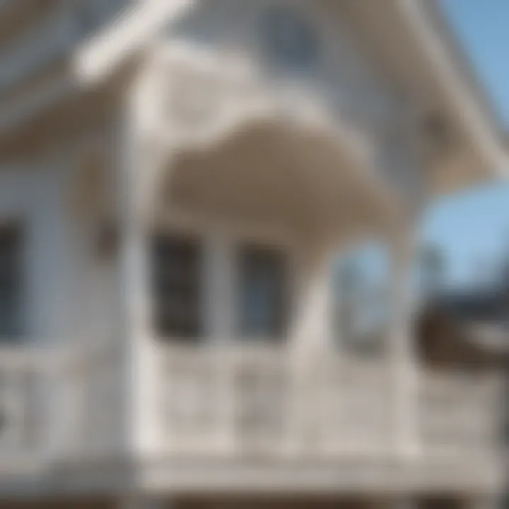 Detailed close-up of intricate white wood playhouse design