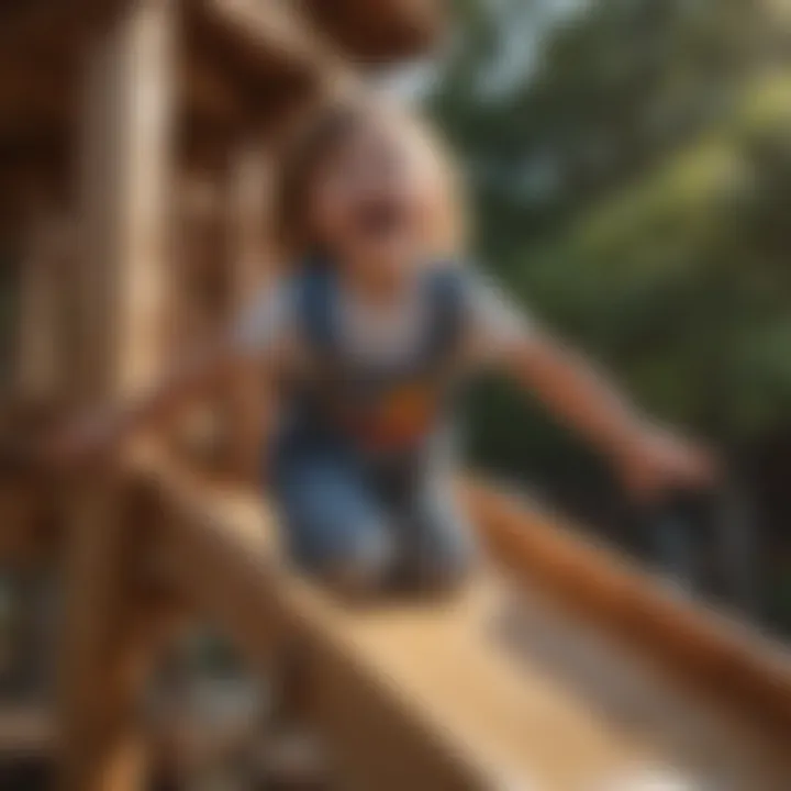 Children experiencing joy and laughter on two-slide wooden playset