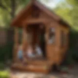 Children playing creatively in backyard playhouse