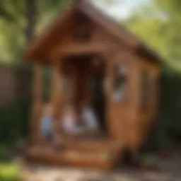 Children playing creatively in backyard playhouse