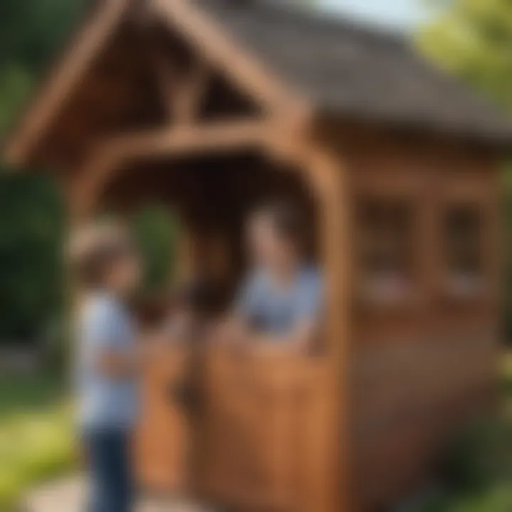 Parent interacting with children inside the playhouse