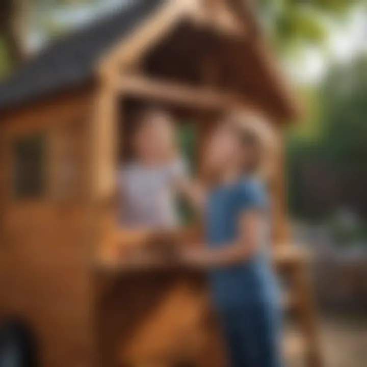 Children Playing Happily Inside KidKraft Timber Trail Playhouse