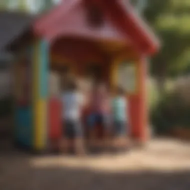 Kids engaging in collaborative play inside a colorful playhouse