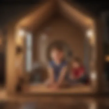 Imaginative Playtime Kids playing inside the completed cardboard box playhouse