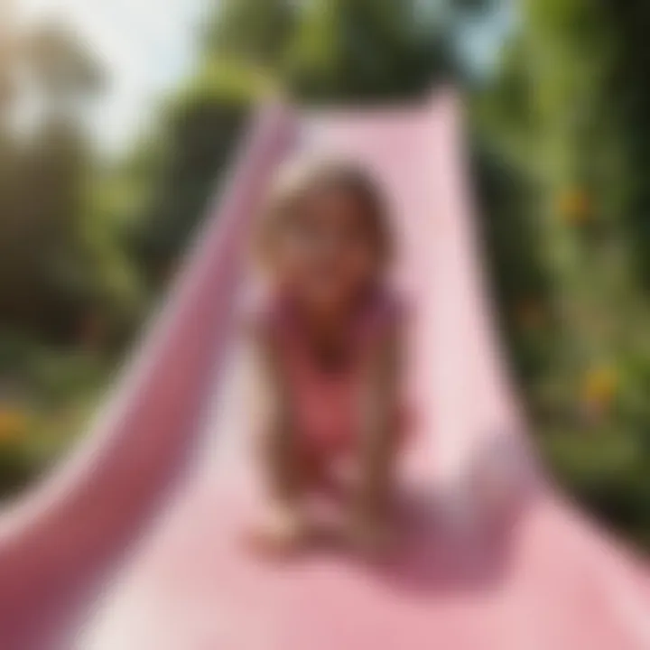 Kids Playing on Pink Slide in Garden