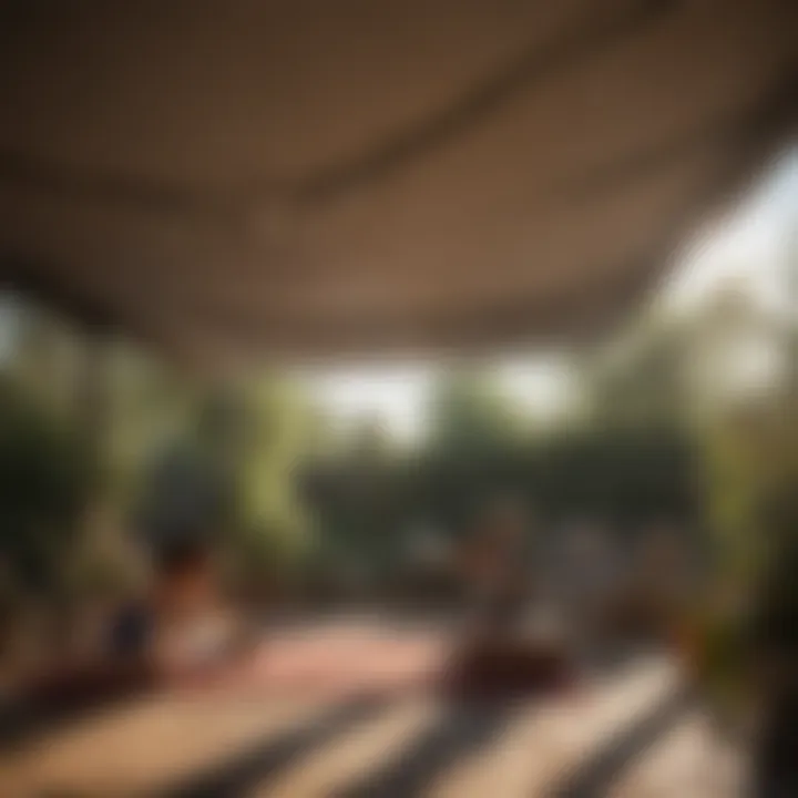 Children playing under tarp roof