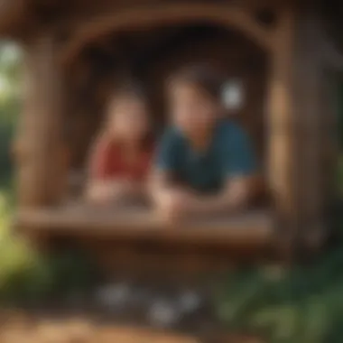Kids playing in a wooden fort